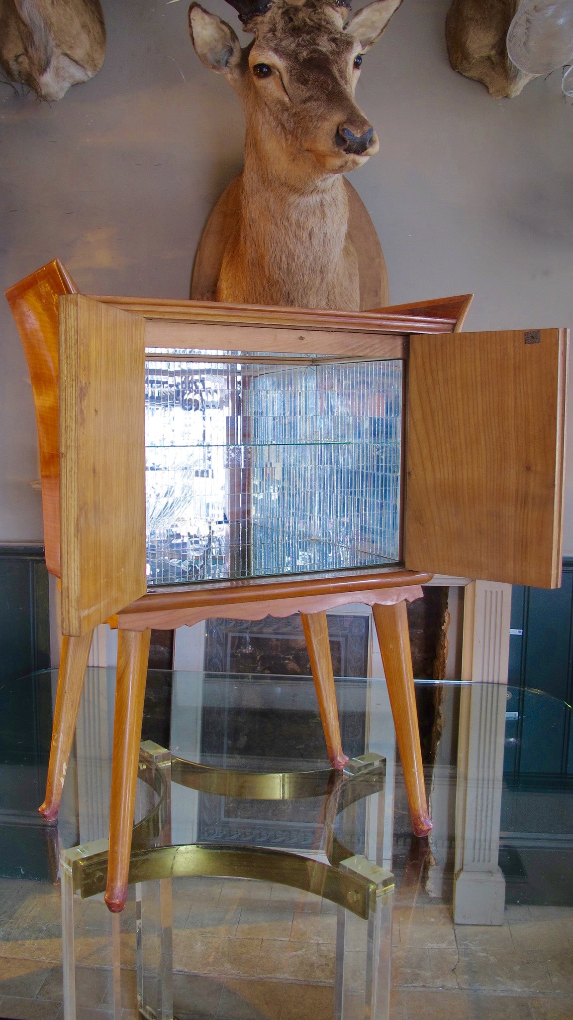 X 1940s italian bar cabinet with mirrored interior