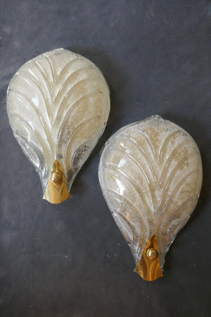 Pair of Murano glass leaf wall lights with brass fittings (2 pairs available)