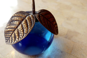 Brass and Blue Glass Apple Paperweight
