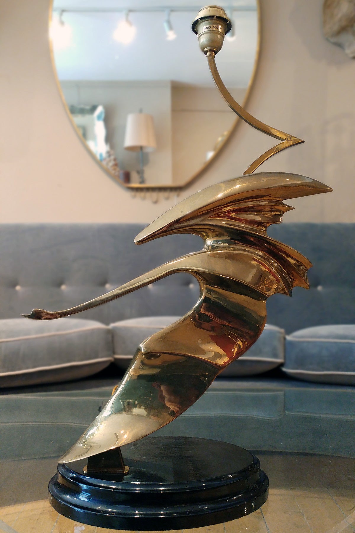 X Unusual Brass Swan Lamp