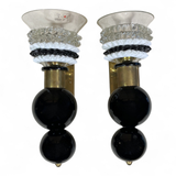 Pair of black and white glass Murano wall lights by Barovier and Tosso.