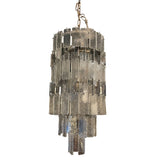 Large and unusual 1970's Murano chandelier with tiered glass and metal drops.