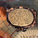 1970's reverse painted on glass antique world map in maple frame.