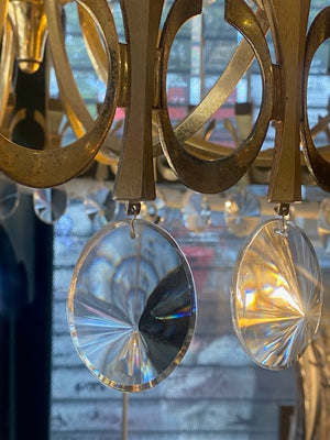 Large 1970's Gilt metal chandelier by Gaetano Sciolari .