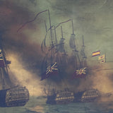 Large reverse glass maritime picture of the british fleet.