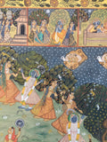 Large vintage painting of the divine dance of Lord Krishna.