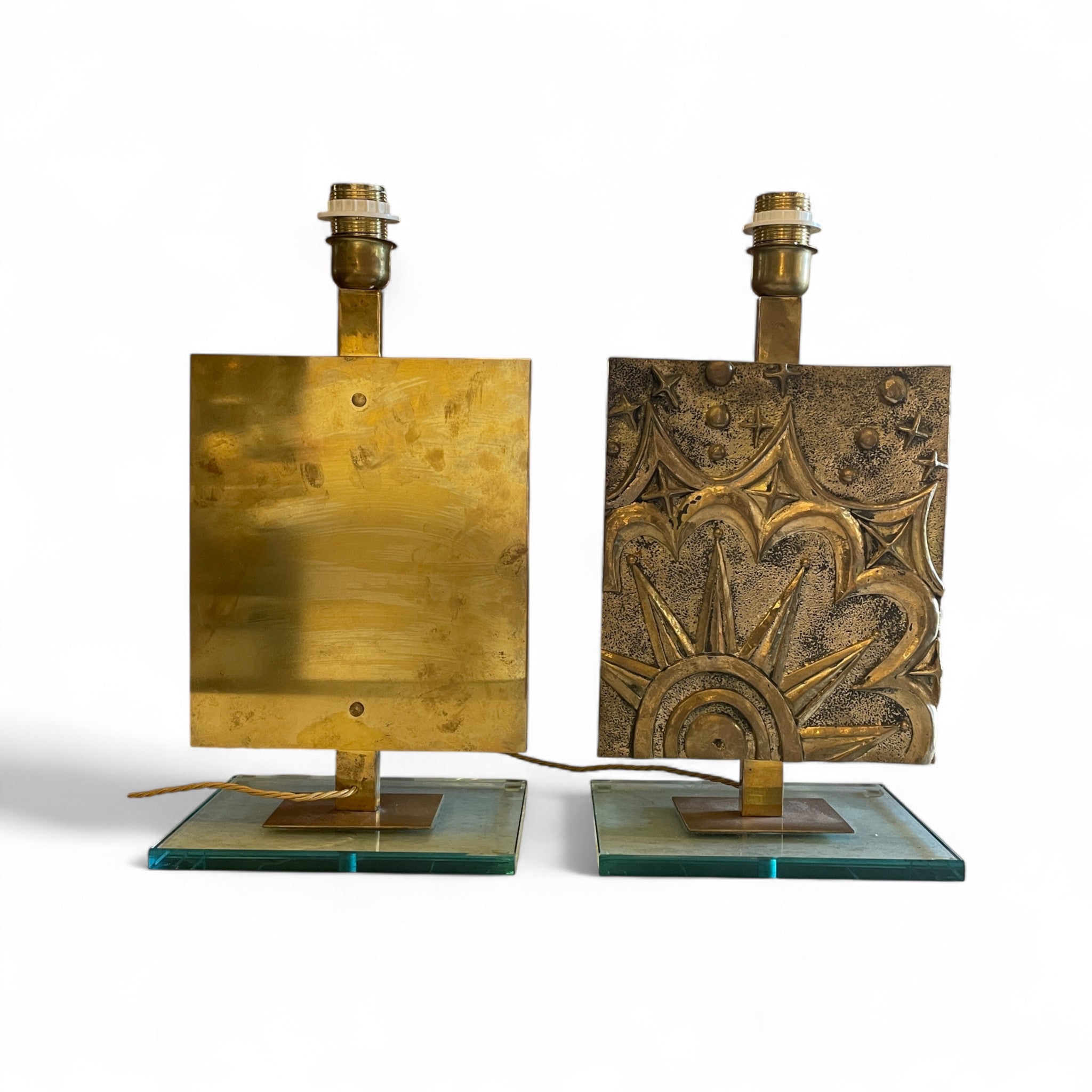 Pair of unusual Bronze Italian table lamps .