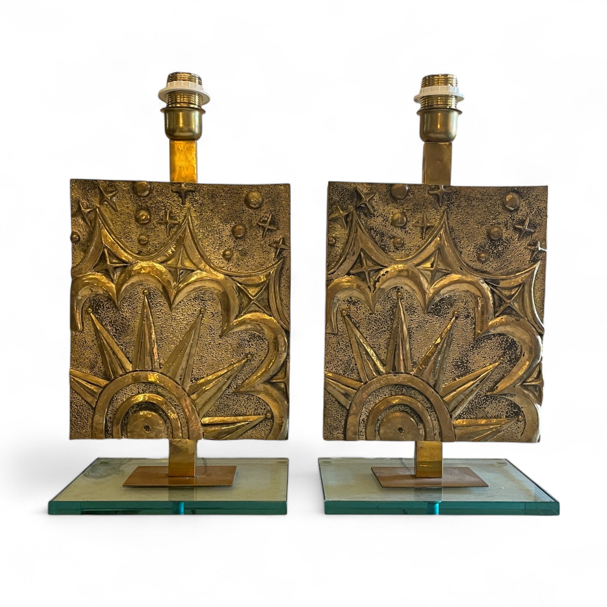 Pair of unusual Bronze Italian table lamps .