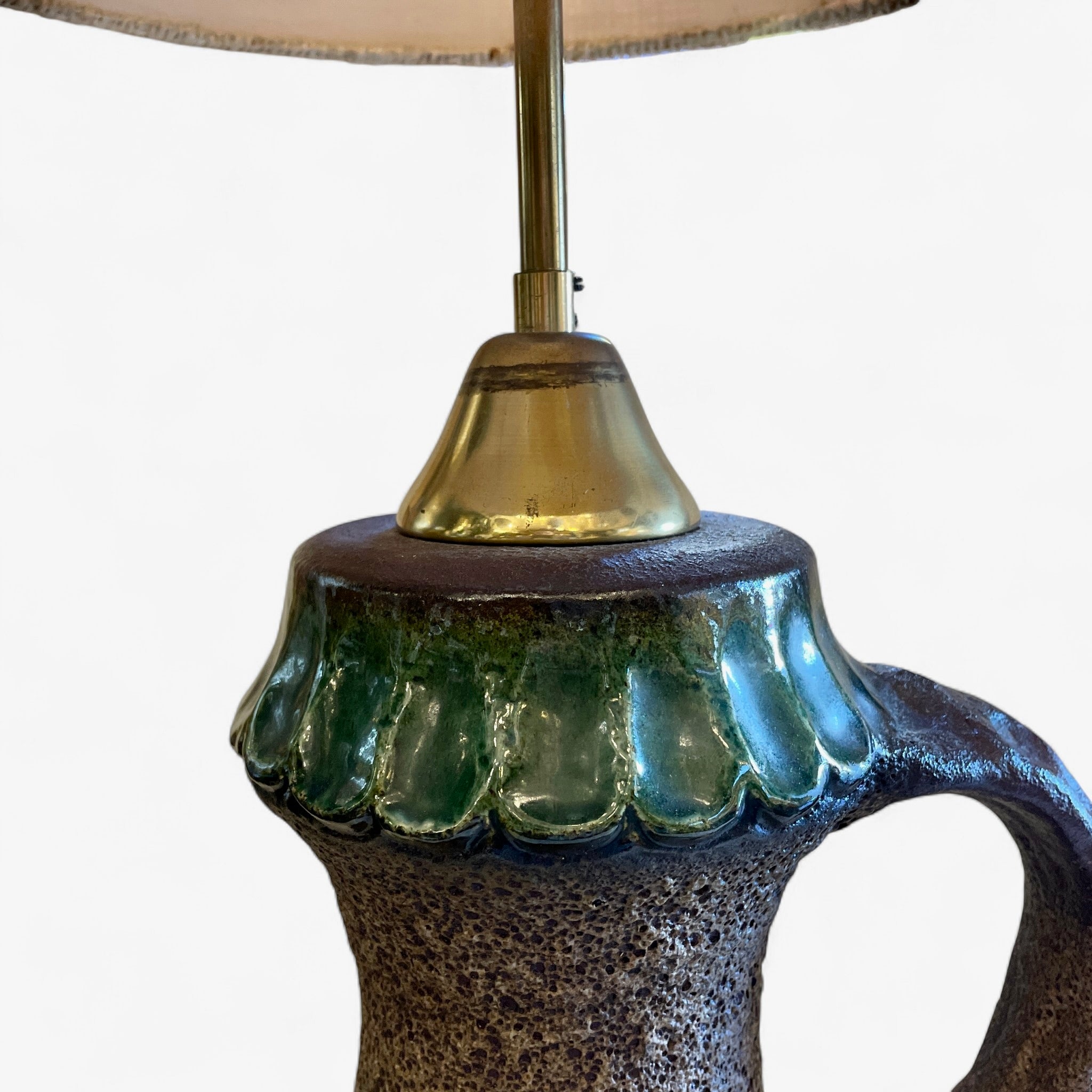 Large and unusual 1960's ceramic lamp with original shade.