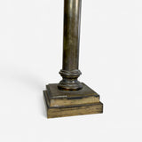 Classical pair of brass table lamps with tapered white glass shades.