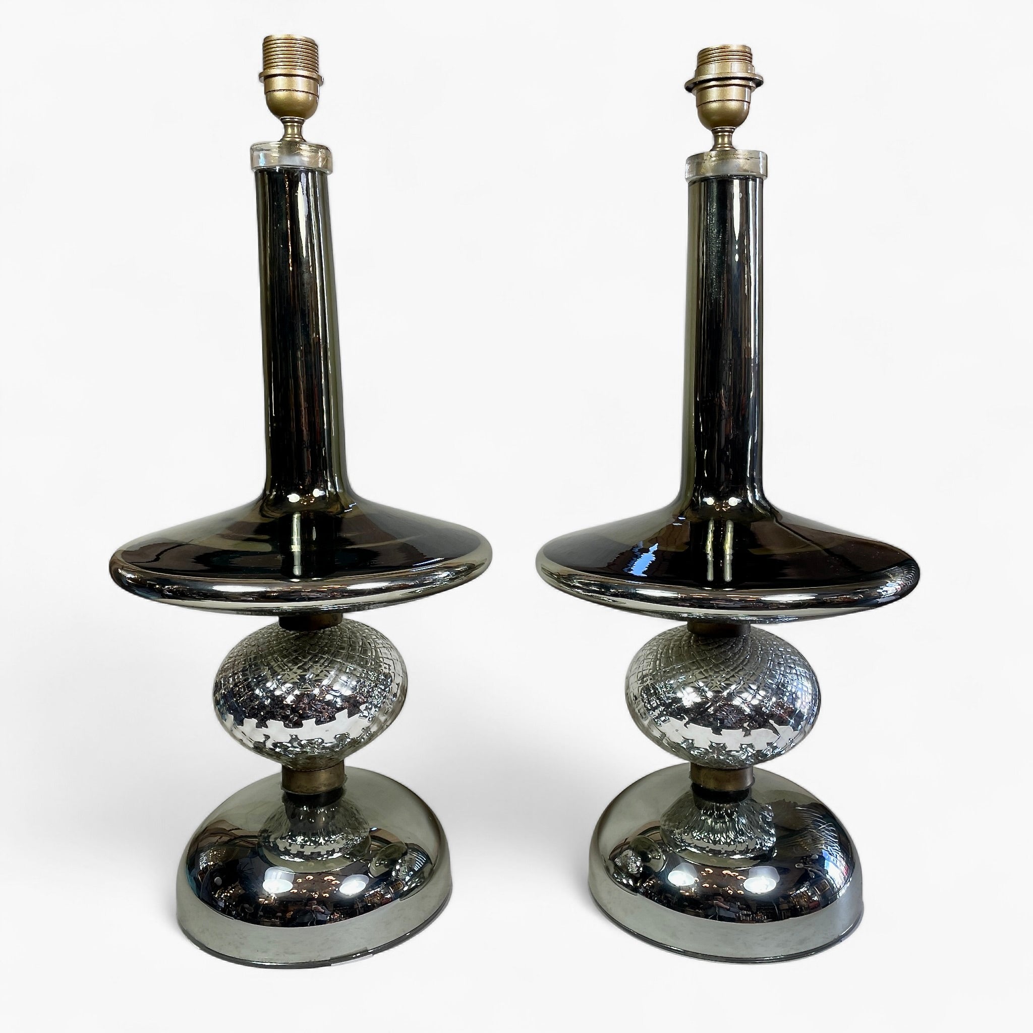 Large pair of Italian mercury glass table lamps.