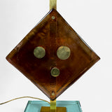 Pair of large brass and amber glass Murano table lamps,