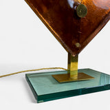 Pair of large brass and amber glass Murano table lamps,