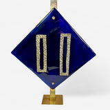 Pair of vintage cobalt blue murano glass and brass lamps.