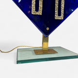 Pair of vintage cobalt blue murano glass and brass lamps.