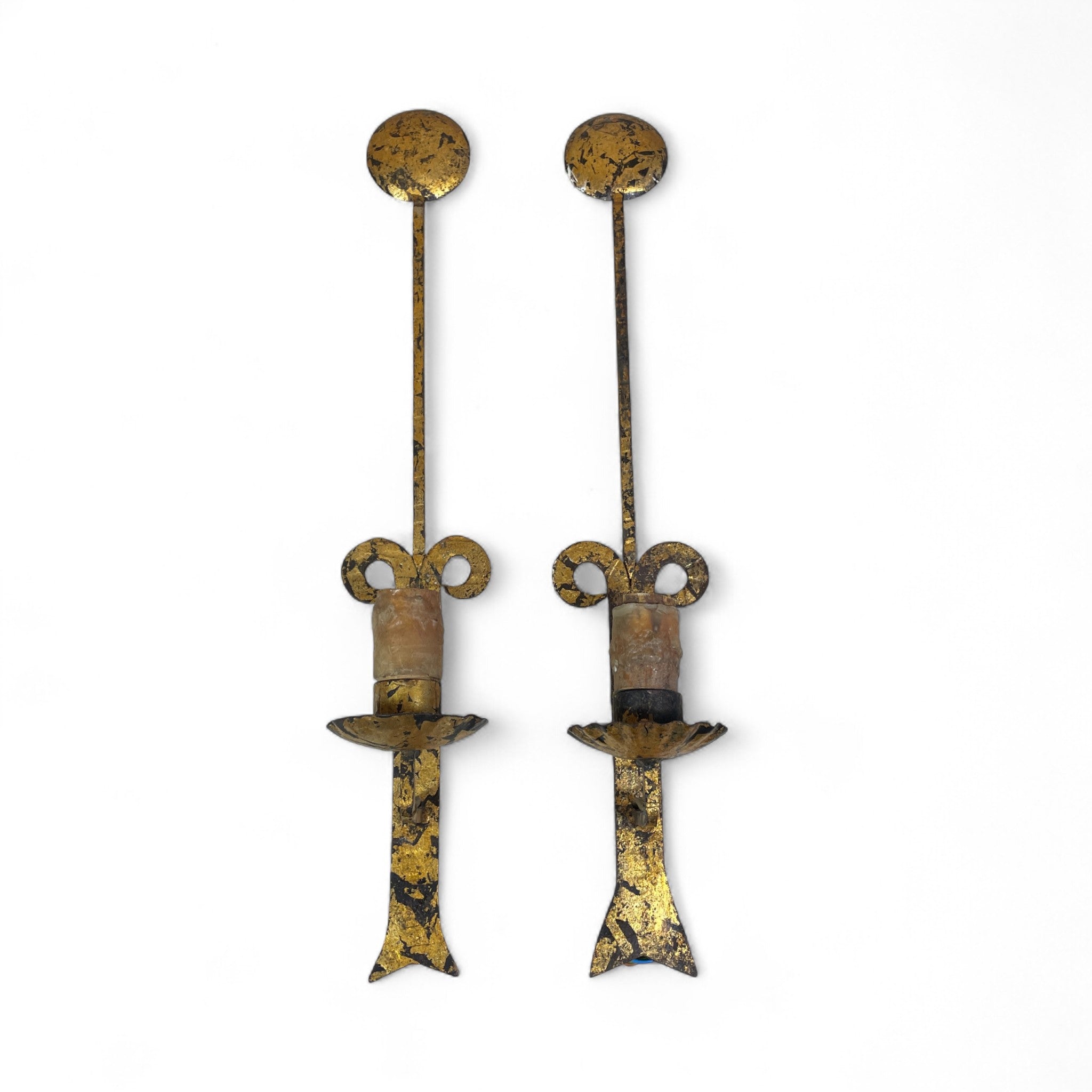 Pair of Spainish gold metal wall lights circa 1940 .