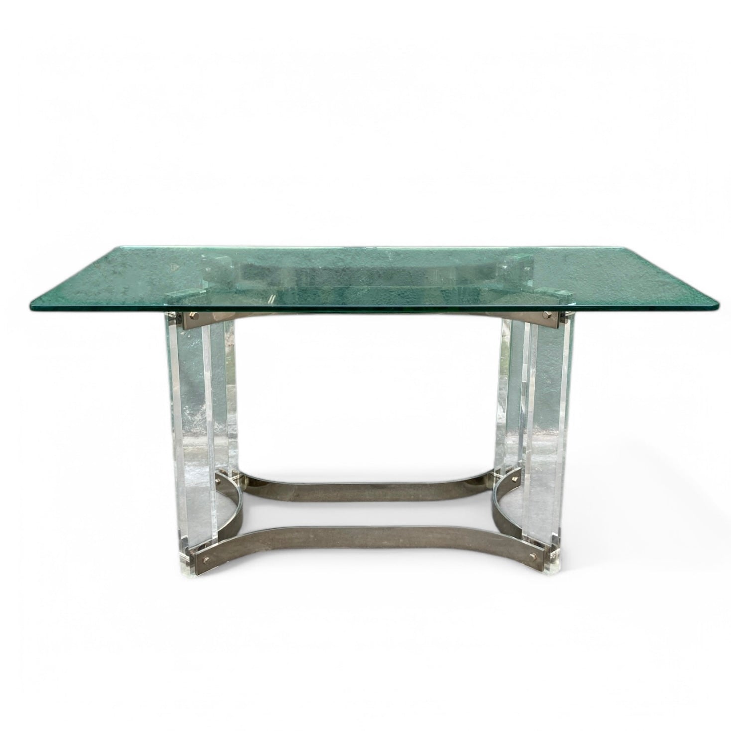 Italian 1970 perspex and glass dinning table with chrome metalwork .