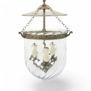 Hundi lantern with etched glass body and brass 3 light fitting.