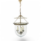 Hundi lantern with etched glass body and brass 3 light fitting.