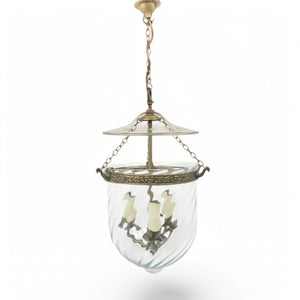 Hundi lantern with etched glass body and brass 3 light fitting.