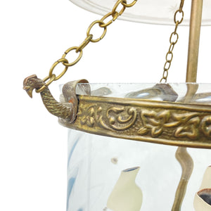 Hundi lantern with etched glass body and brass 3 light fitting.