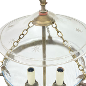 Hundi lantern with etched glass body and brass 3 light fitting.