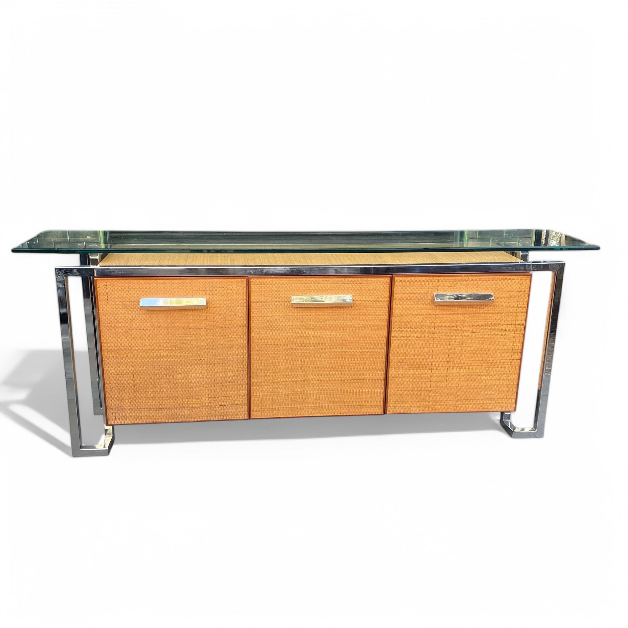 Original 1970's Pieff Rattan and chrome sideboard.