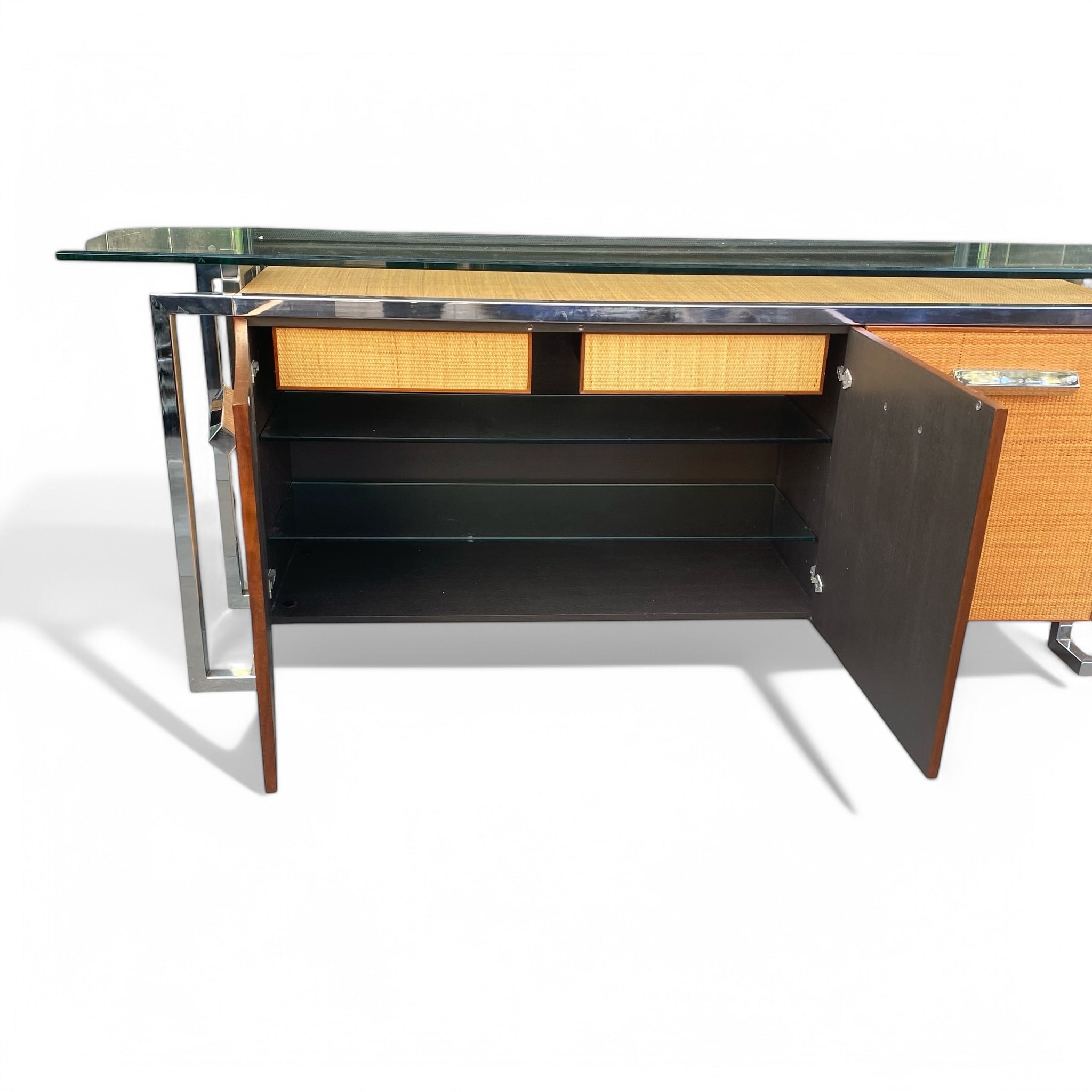 Original 1970's Pieff Rattan and chrome sideboard.