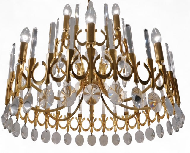 Large 1970's Gilt metal chandelier by Gaetano Sciolari .