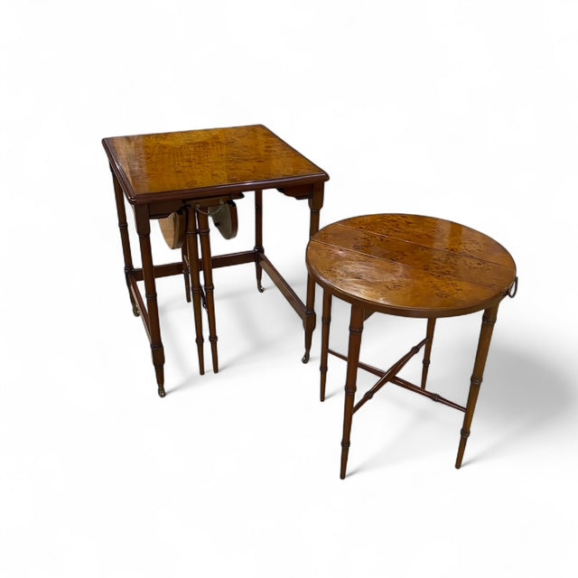 Extremely unusual set of folding tables with Burr finish.