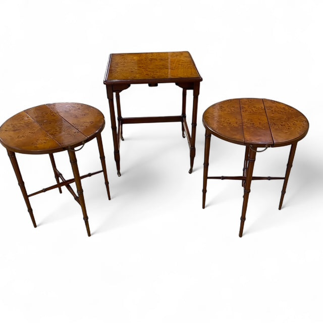 Extremely unusual set of folding tables with Burr finish.