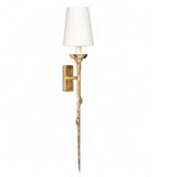 Pair of large solid brass wall lights with custom linen shades.