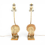Pair of large gilt metal lamps modelled as turkeys.