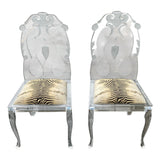 Set of four rare vintage Italian perspex chairs  with faux zebra skin seats.