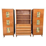 Mid century Italian bookcase and matching side cabinets.