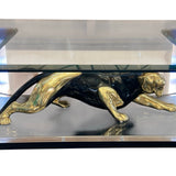 Vintage 1970's coffee table with two tone bronze panther and perspex sides.