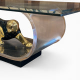 Vintage 1970's coffee table with two tone bronze panther and perspex sides.