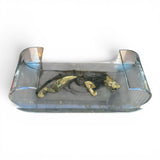Vintage 1970's coffee table with two tone bronze panther and perspex sides.