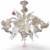Stunning Large  Murano chandelier with opalescent and pink glass flowers .