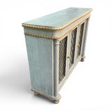 Decorative antique sideboard with mirrored doors and parcel gilt finnish.
