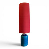 Unusual 1960's blue ceramic Lamp with tall original red lamp shade.