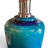Unusual 1960's blue ceramic Lamp with tall original red lamp shade.