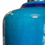 Unusual 1960's blue ceramic Lamp with tall original red lamp shade.