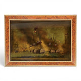 Large reverse glass maritime picture of the british fleet.