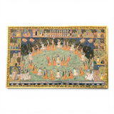 Large vintage painting of the divine dance of Lord Krishna.
