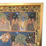 Large vintage painting of the divine dance of Lord Krishna.