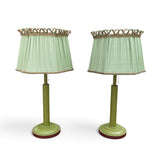 Super quality pair of vintage green leather lamps with custom shades .