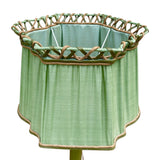 Super quality pair of vintage green leather lamps with custom shades .