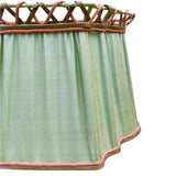 Super quality pair of vintage green leather lamps with custom shades .