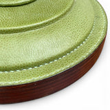 Super quality pair of vintage green leather lamps with custom shades .
